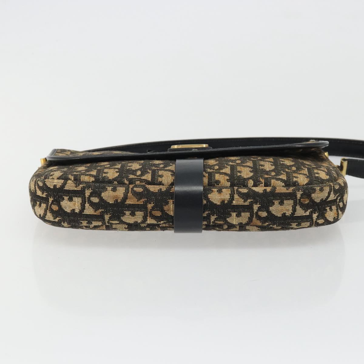Christian Dior Trotter Canvas Shoulder Bag Navy Gold Auth SW2239