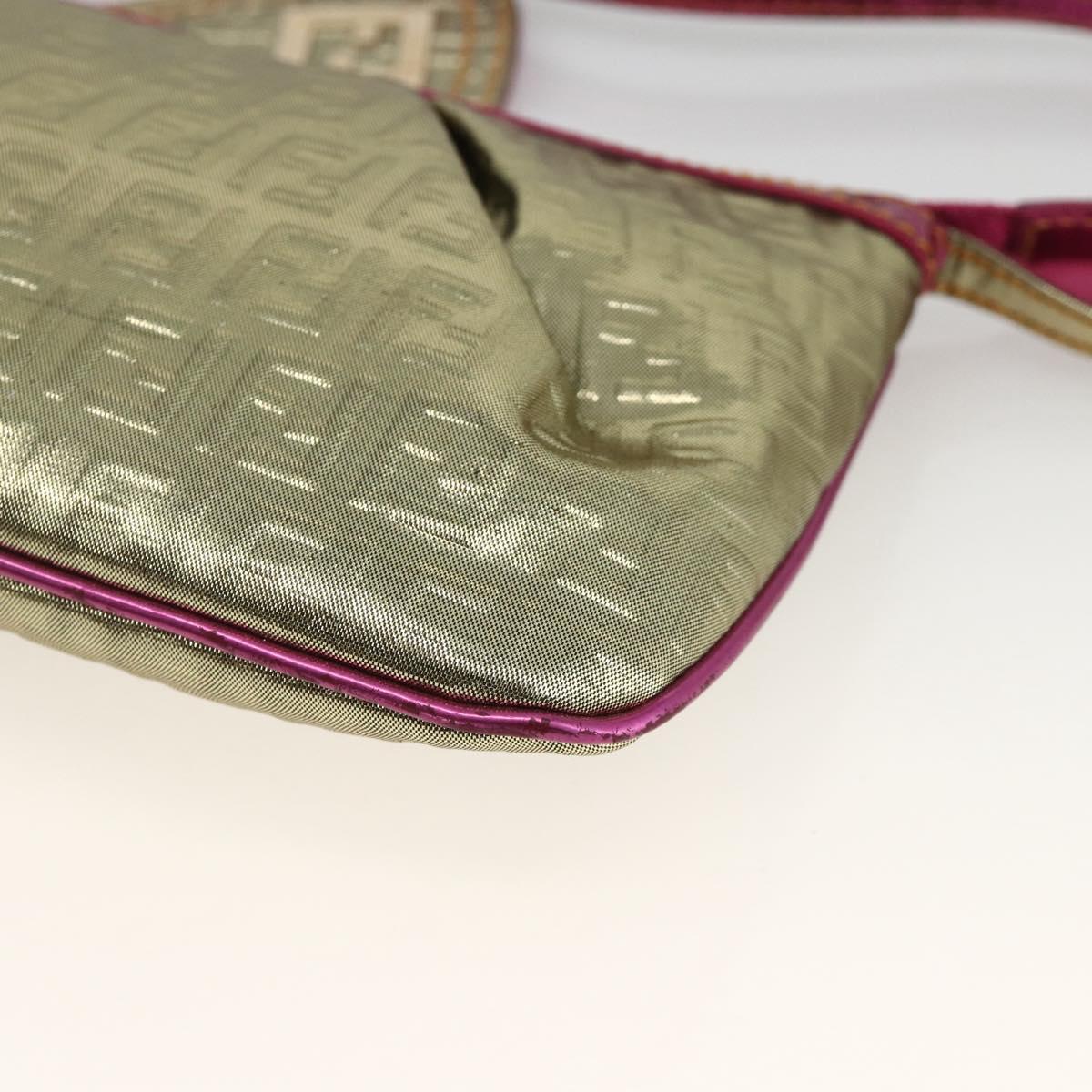 FENDI Zucchino Canvas Hand Bag Gold Auth SW2240A