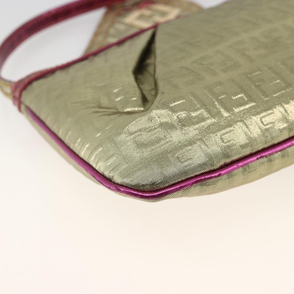 FENDI Zucchino Canvas Hand Bag Gold Auth SW2240A
