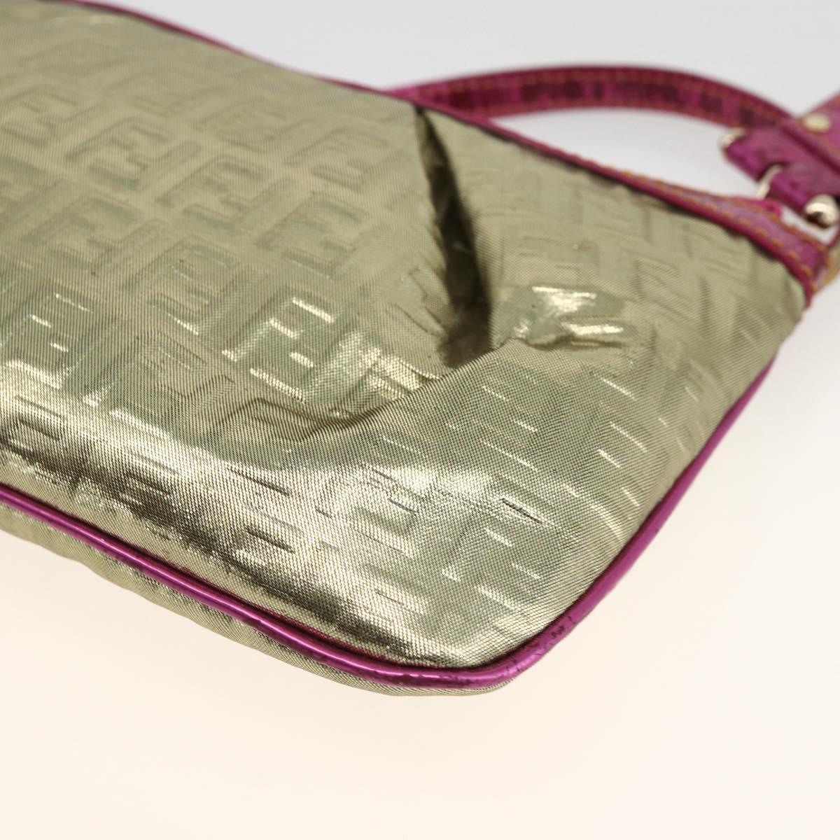 FENDI Zucchino Canvas Hand Bag Gold Auth SW2240A