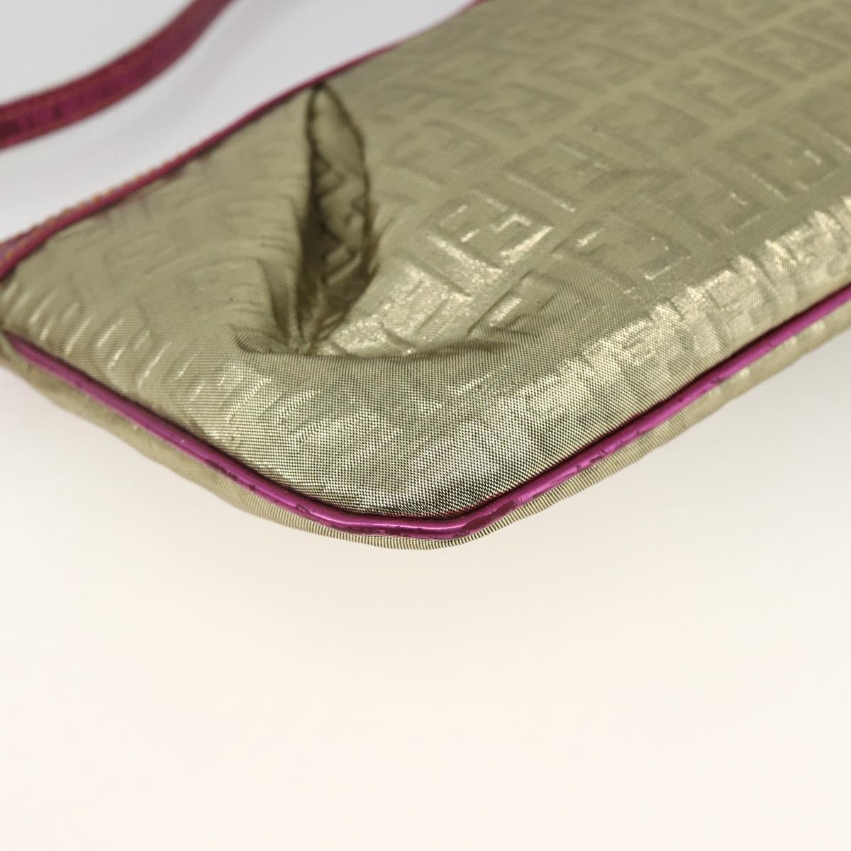 FENDI Zucchino Canvas Hand Bag Gold Auth SW2240A