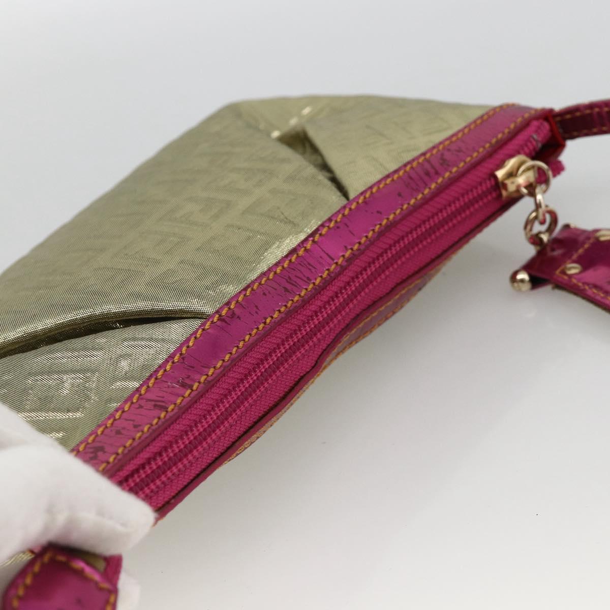 FENDI Zucchino Canvas Hand Bag Gold Auth SW2240A