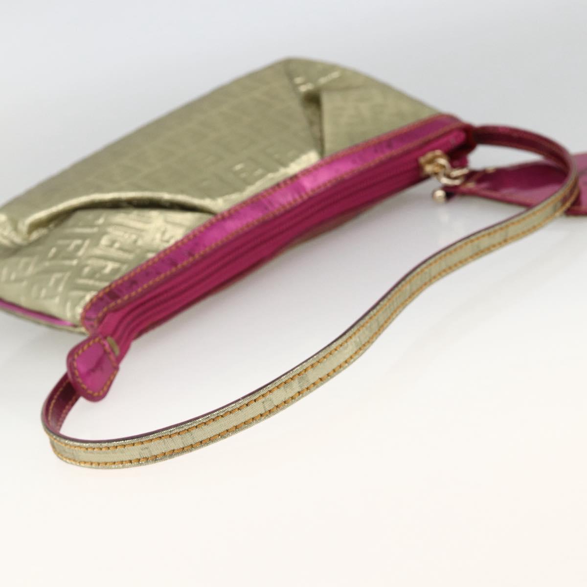 FENDI Zucchino Canvas Hand Bag Gold Auth SW2240A