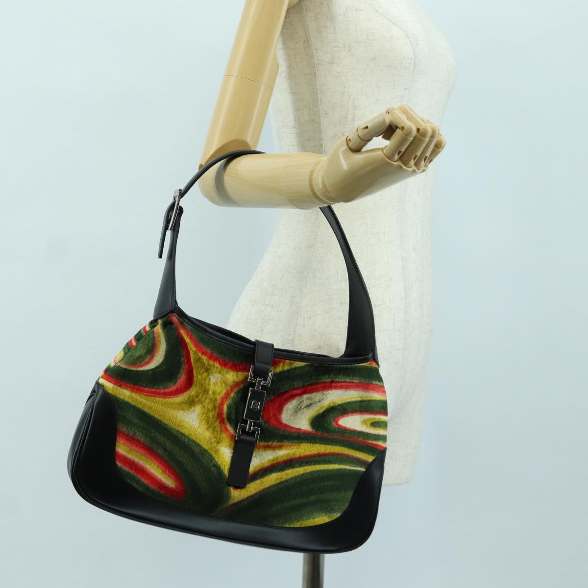 GUCCI Jackie Swirl Print Shoulder Bag Velvet Black Silver 001 3306 Auth SW2243SM