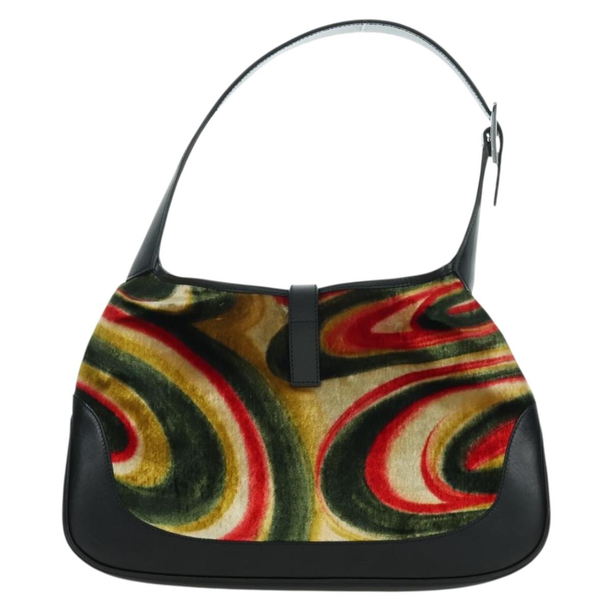 GUCCI Jackie Swirl Print Shoulder Bag Velvet Black Silver 001 3306 Auth SW2243SM