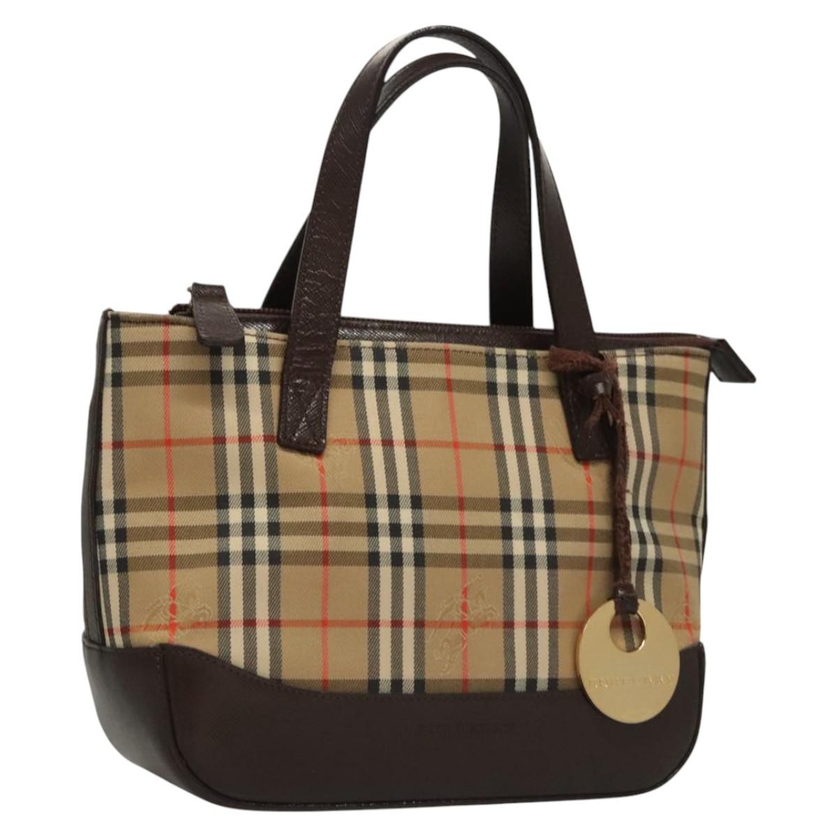 BURBERRY Nova Check Hand Bag Canvas Beige Auth sw226