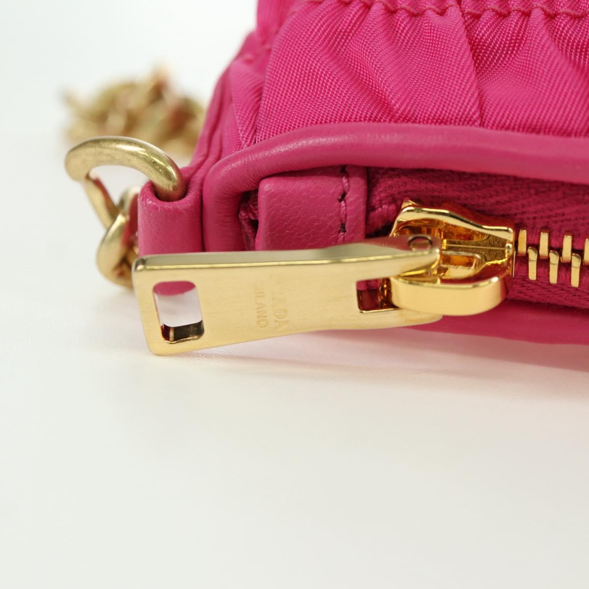 PRADA Chain Shoulder Bag Nylon Pink Gold 1BH152 Auth SW2261SAM