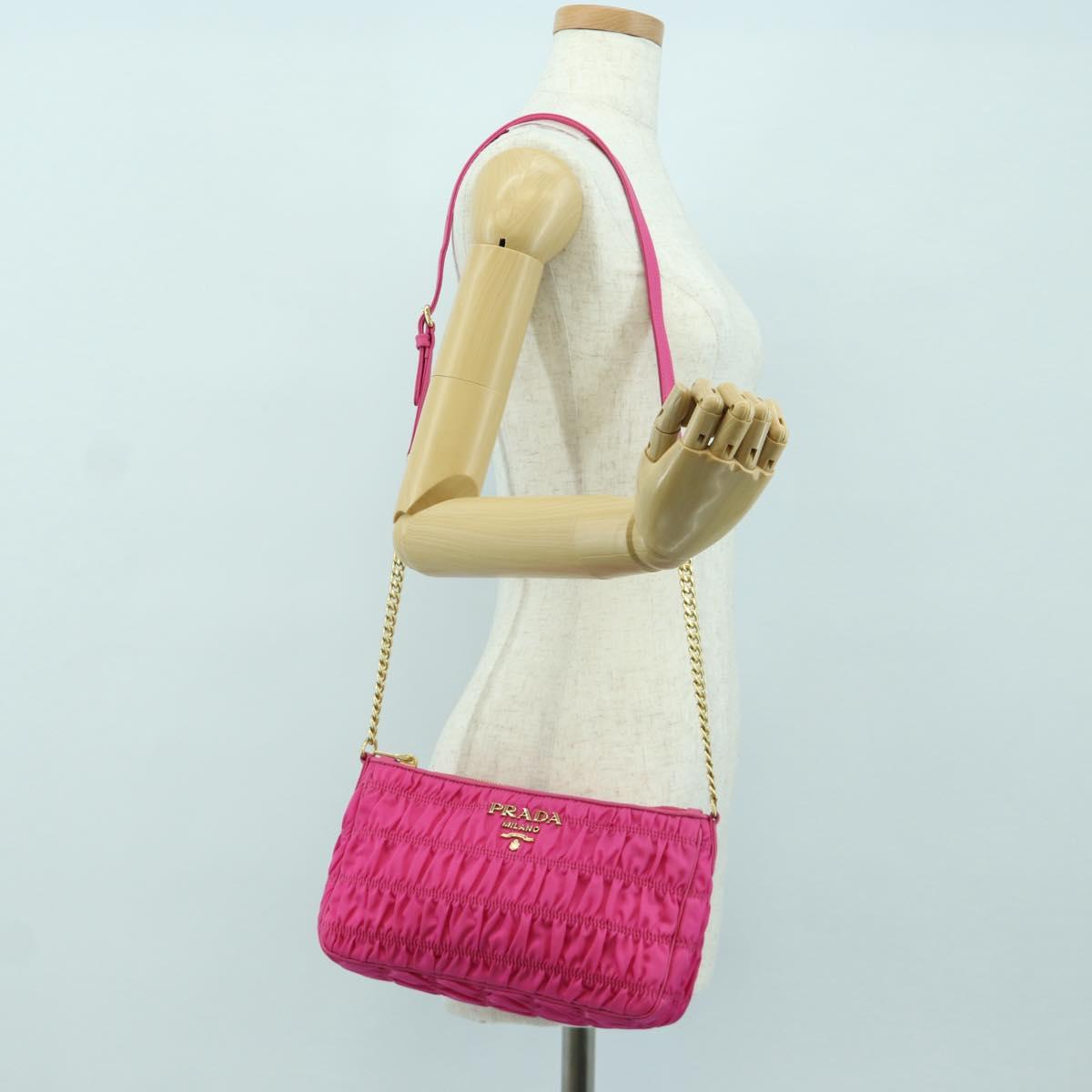 PRADA Chain Shoulder Bag Nylon Pink Gold 1BH152 Auth SW2261SAM