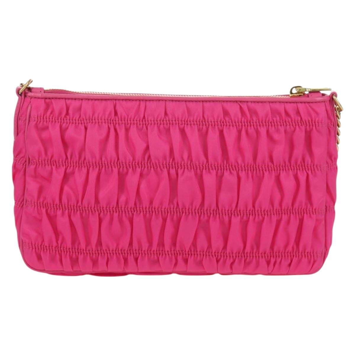 PRADA Chain Shoulder Bag Nylon Pink Gold 1BH152 Auth SW2261SAM
