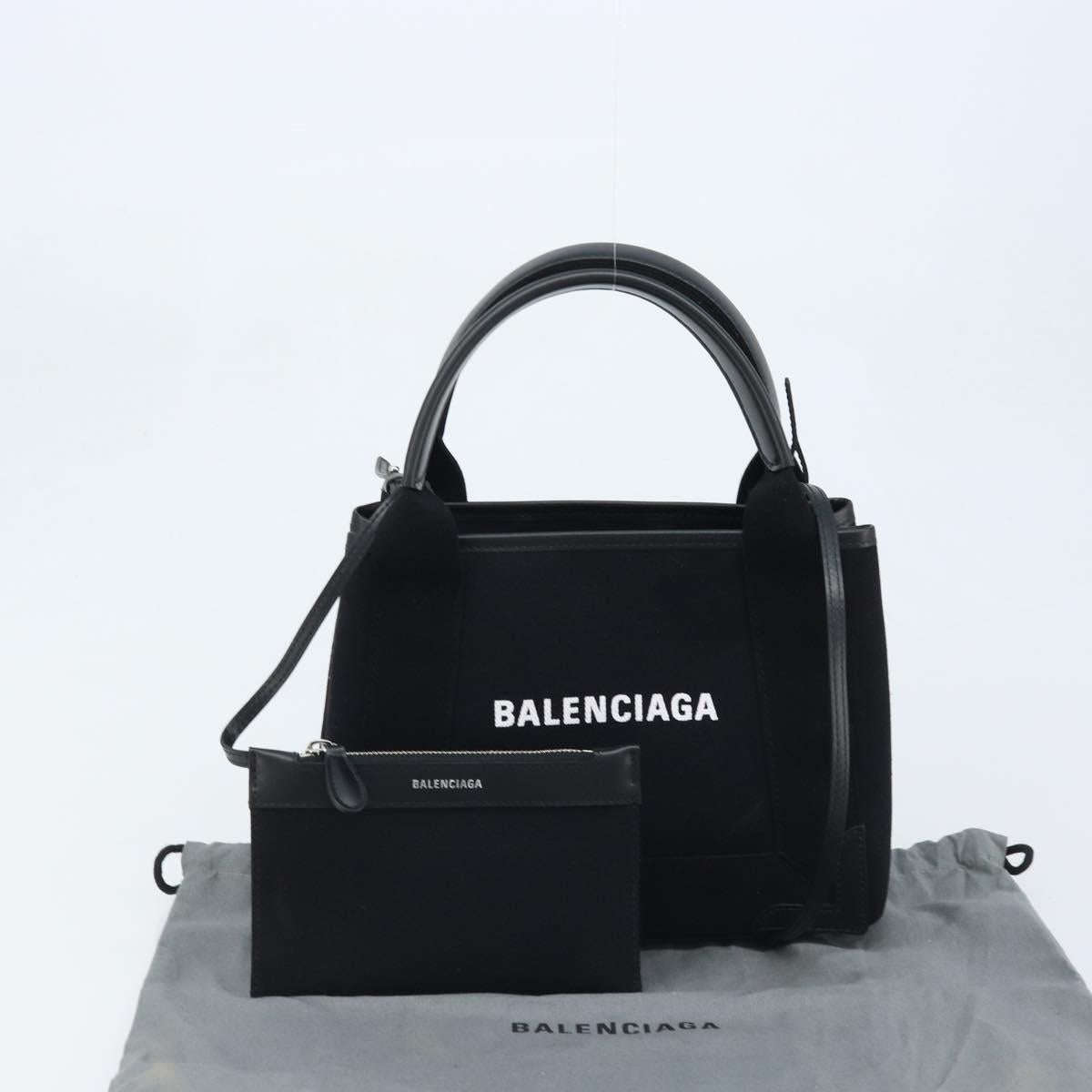 BALENCIAGA Cabas XS Tote Bag Canvas 2way Black Silver 390346 Auth SW2262SAM