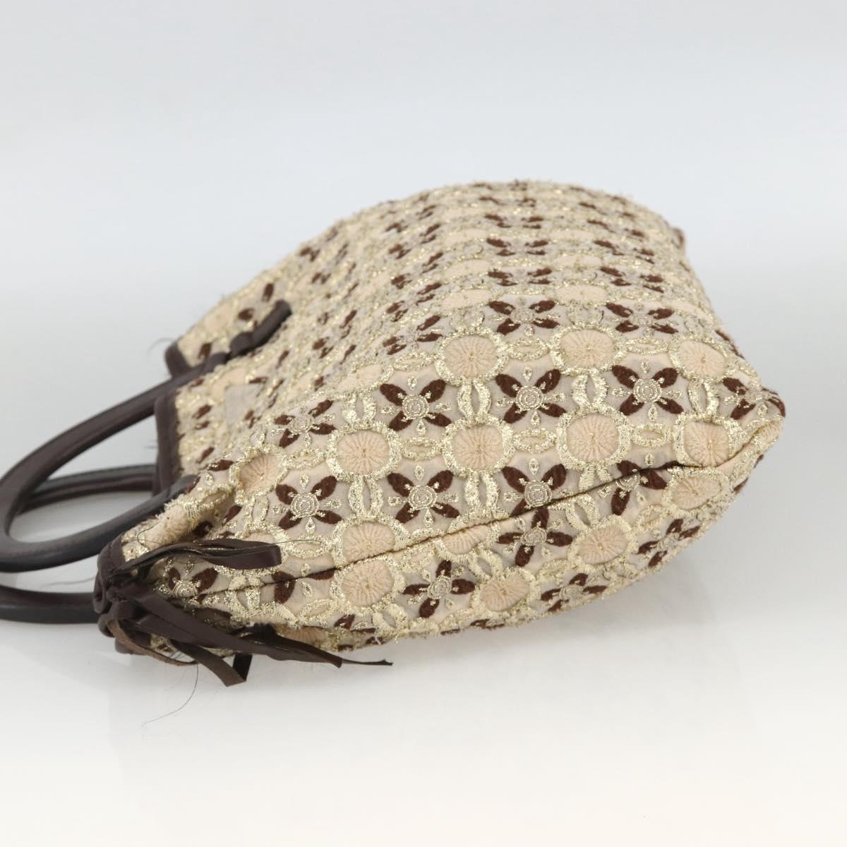 PRADA Hand Bag Cotton Beige Silver BN0701 Auth SW2266A