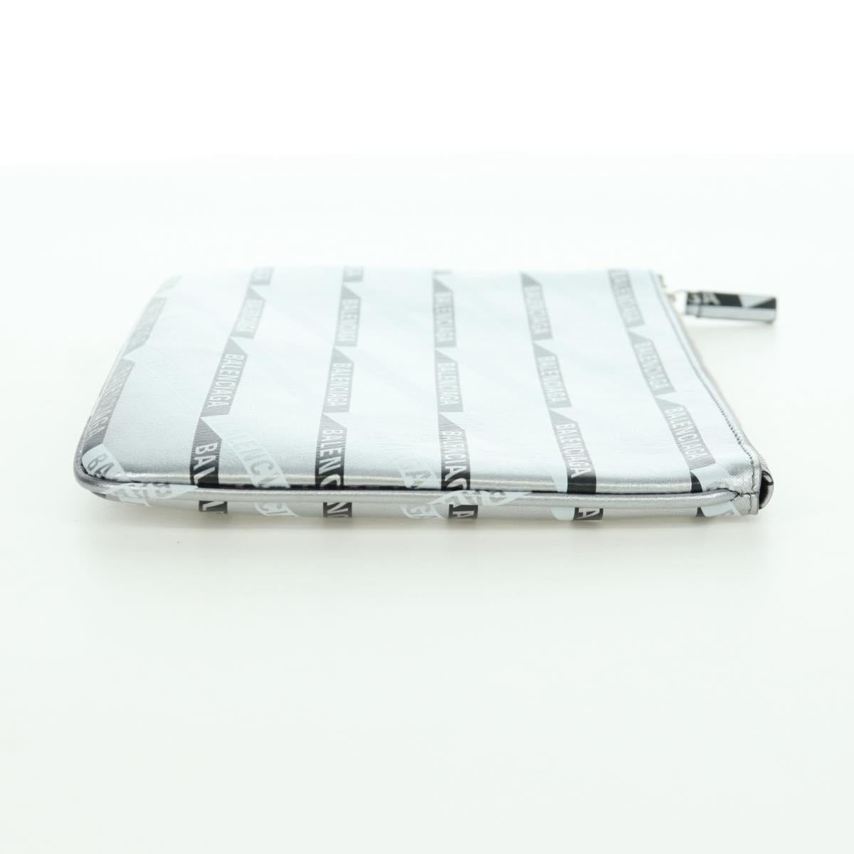 BALENCIAGA Clutch Bag Leather Silver Auth SW2267M
