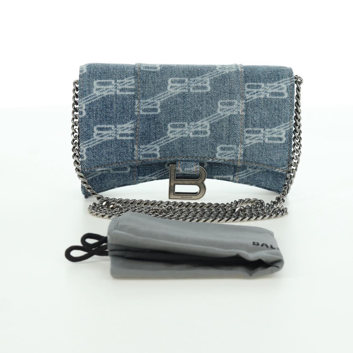 BALENCIAGA Chain Shoulder Bag Denim Blue Silver 656050 Auth SW2270SM