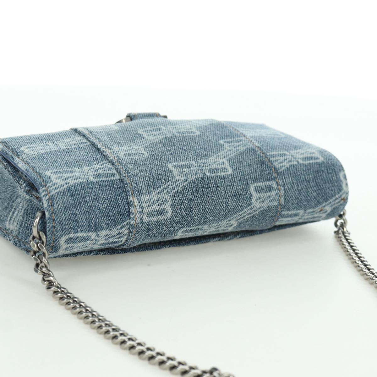 BALENCIAGA Chain Shoulder Bag Denim Blue Silver 656050 Auth SW2270SM