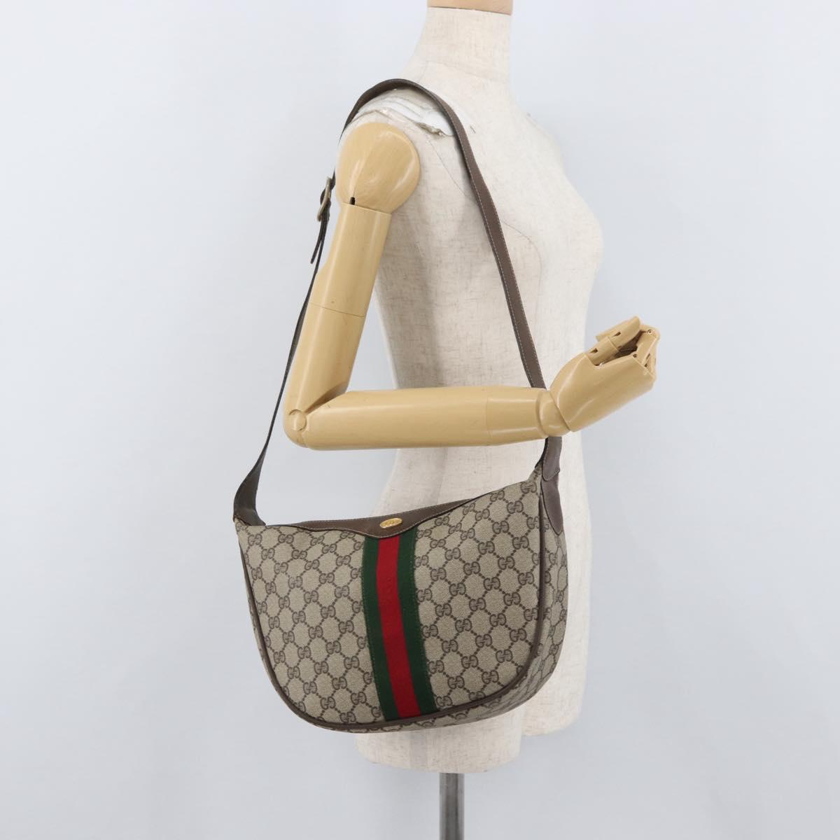 GUCCI GG Supreme Web Sherry Line Bag PVC Beige Gold 10 01 3840 Auth SW2275