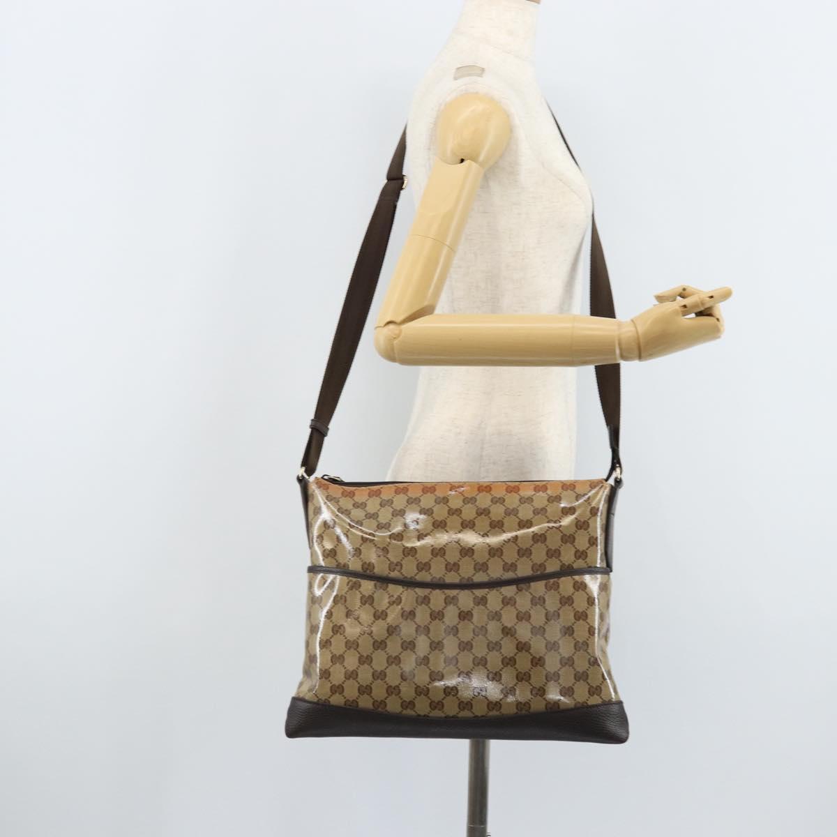 GUCCI GG Crystal Shoulder Bag Coated Canvas Beige Gold 374411 Auth SW2277A