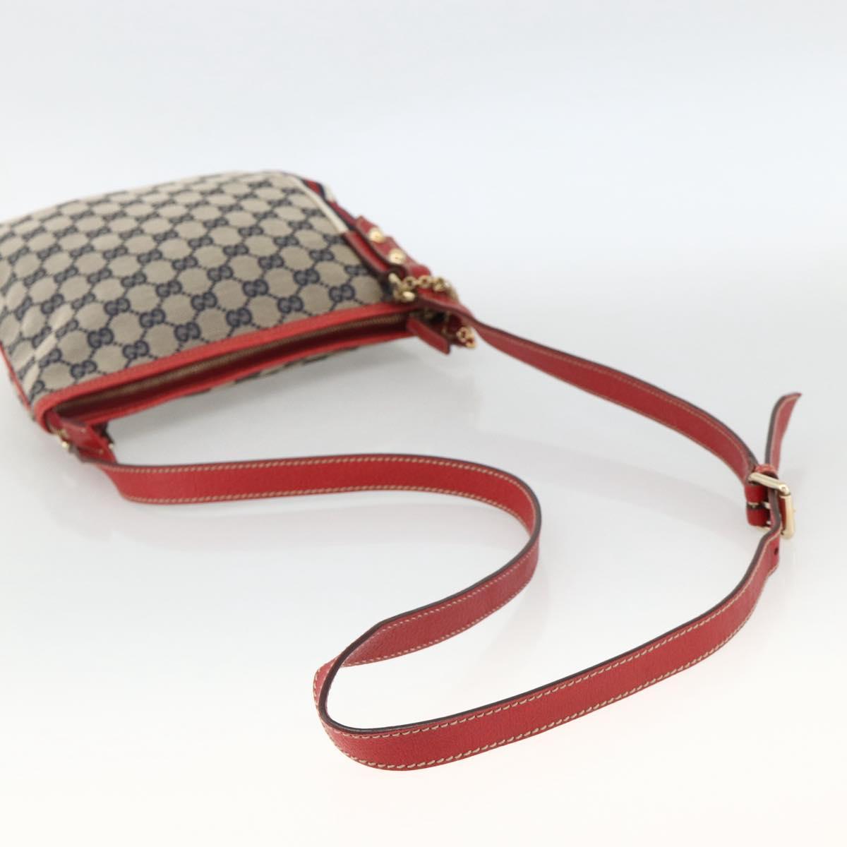 GUCCI GG Canvas Sherry Line Shoulder Bag Navy Gold Red 144388 Auth SW2281A