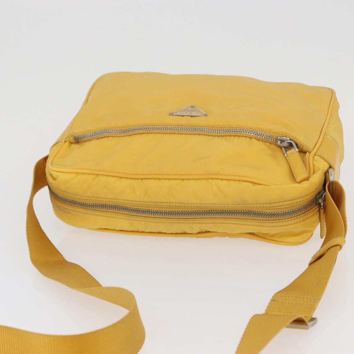 PRADA Shoulder Bag Nylon Yellow Silver Auth SW2282A