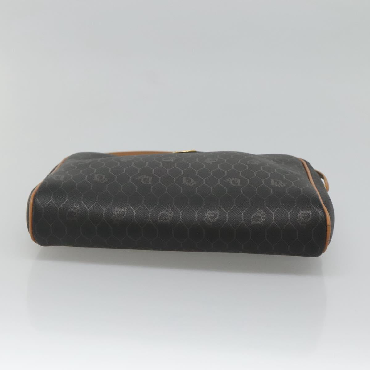 Christian Dior Honeycomb Canvas Shoulder Bag Black Gold Auth sw229