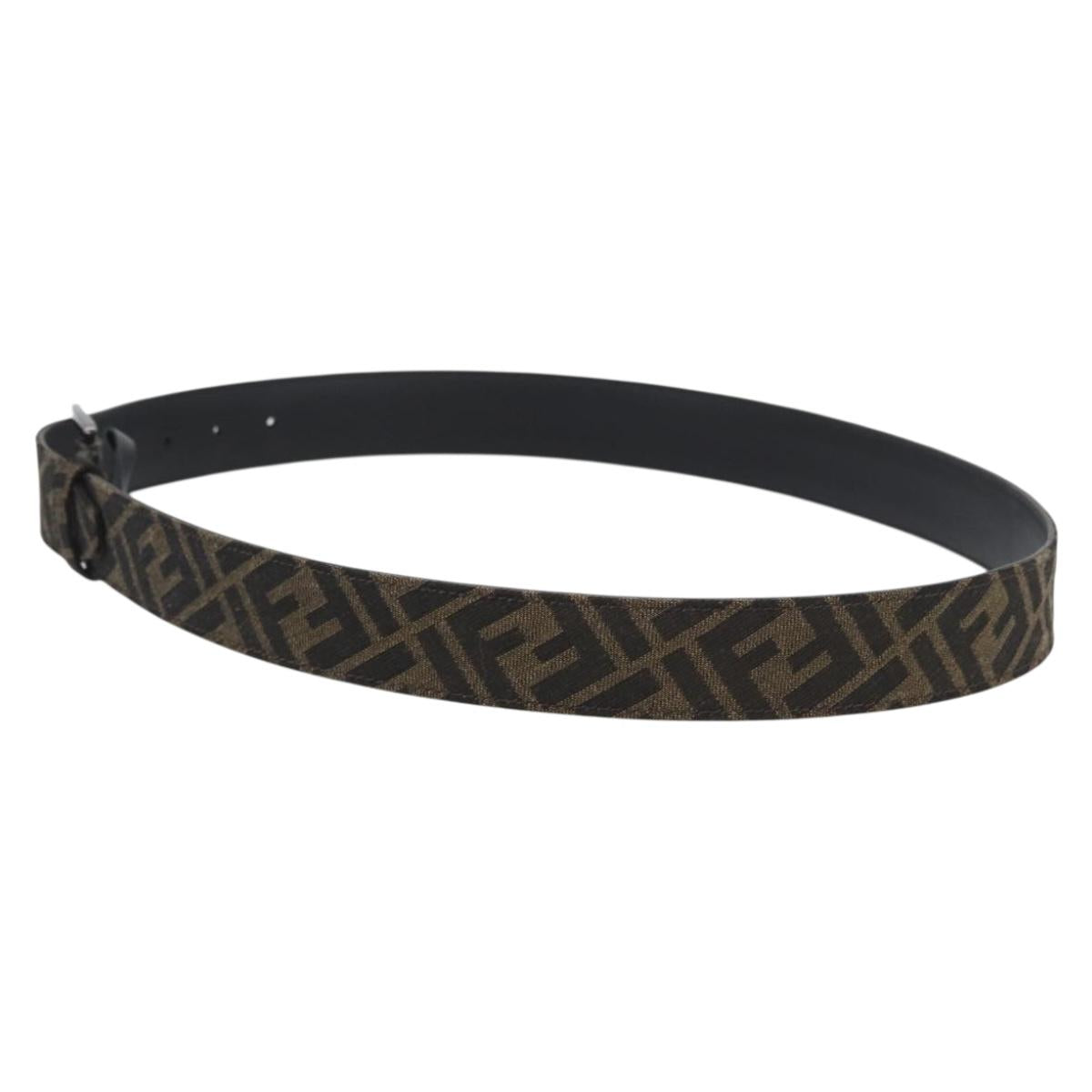 FENDI Zucca Canvas Belt 41.3"" Black Brown 7C0497 Auth SW2291A