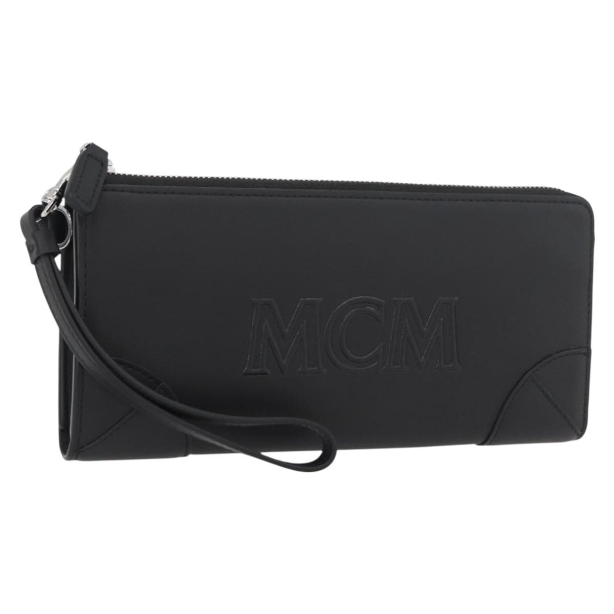 MCM Long Wallet Leather Black Silver MYLDATA04 Auth SW2293V