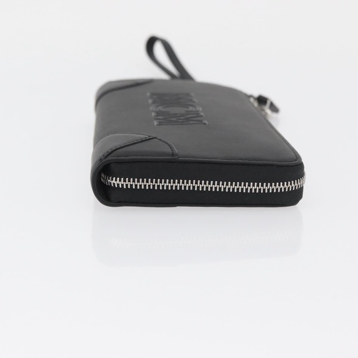 MCM Long Wallet Leather Black Silver MYLDATA04 Auth SW2293V