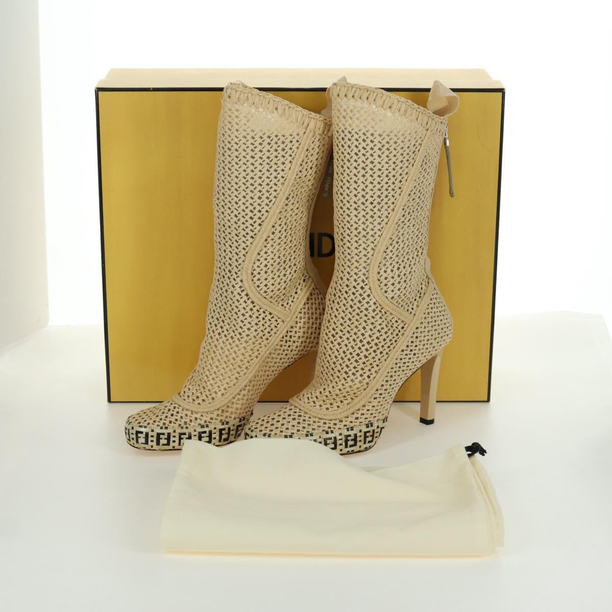 FENDI High Boots Raffia Beige 8T8083 Auth SW2296SM