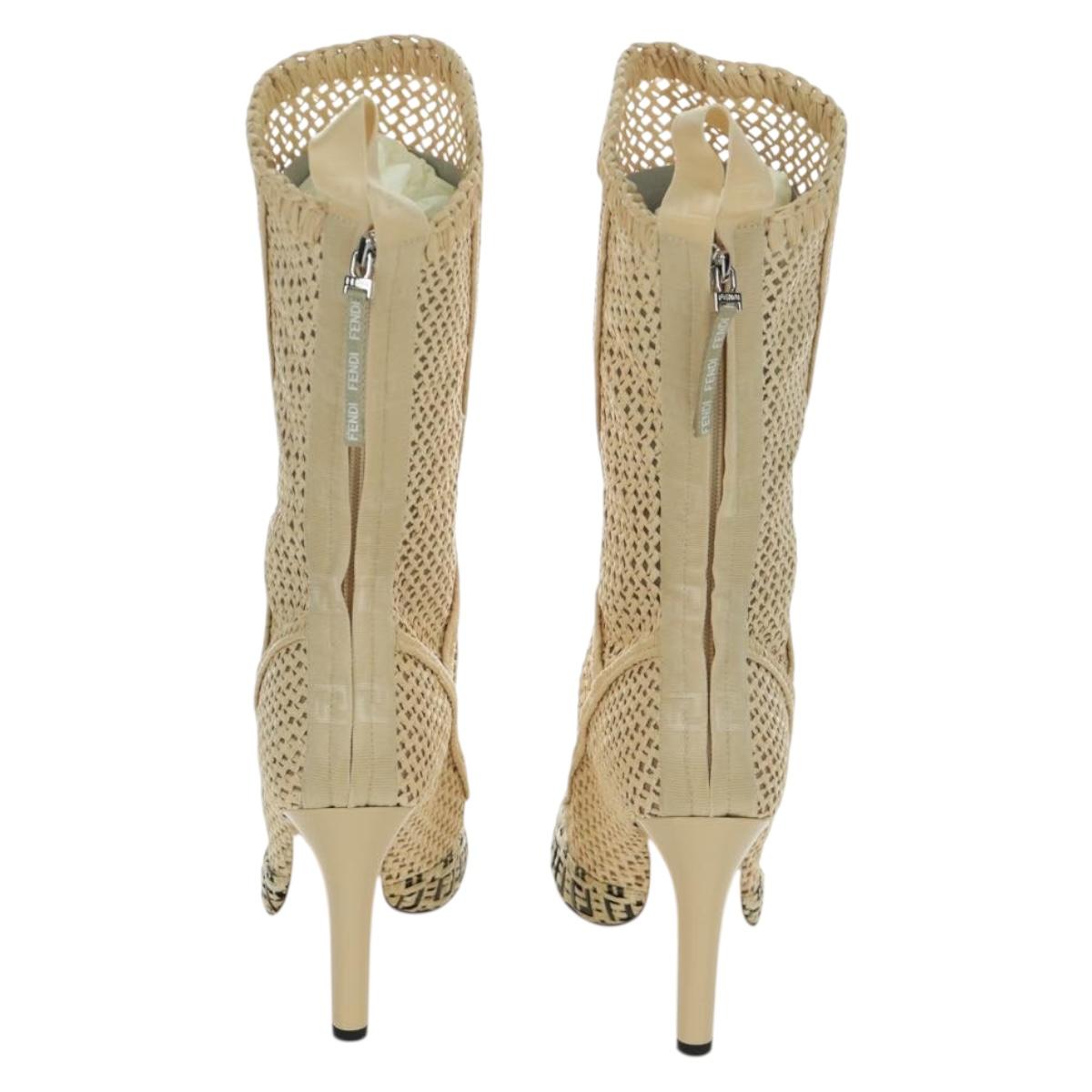 FENDI High Boots Raffia Beige 8T8083 Auth SW2296SM