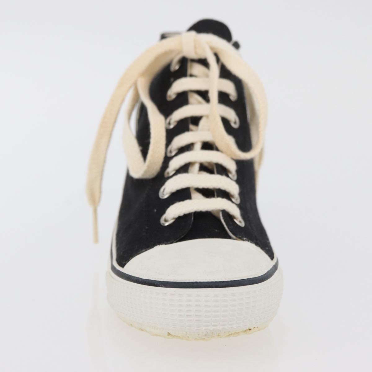 CHANEL High Cut Sneakers Canvas Black White A01852 CC Auth SW2298A