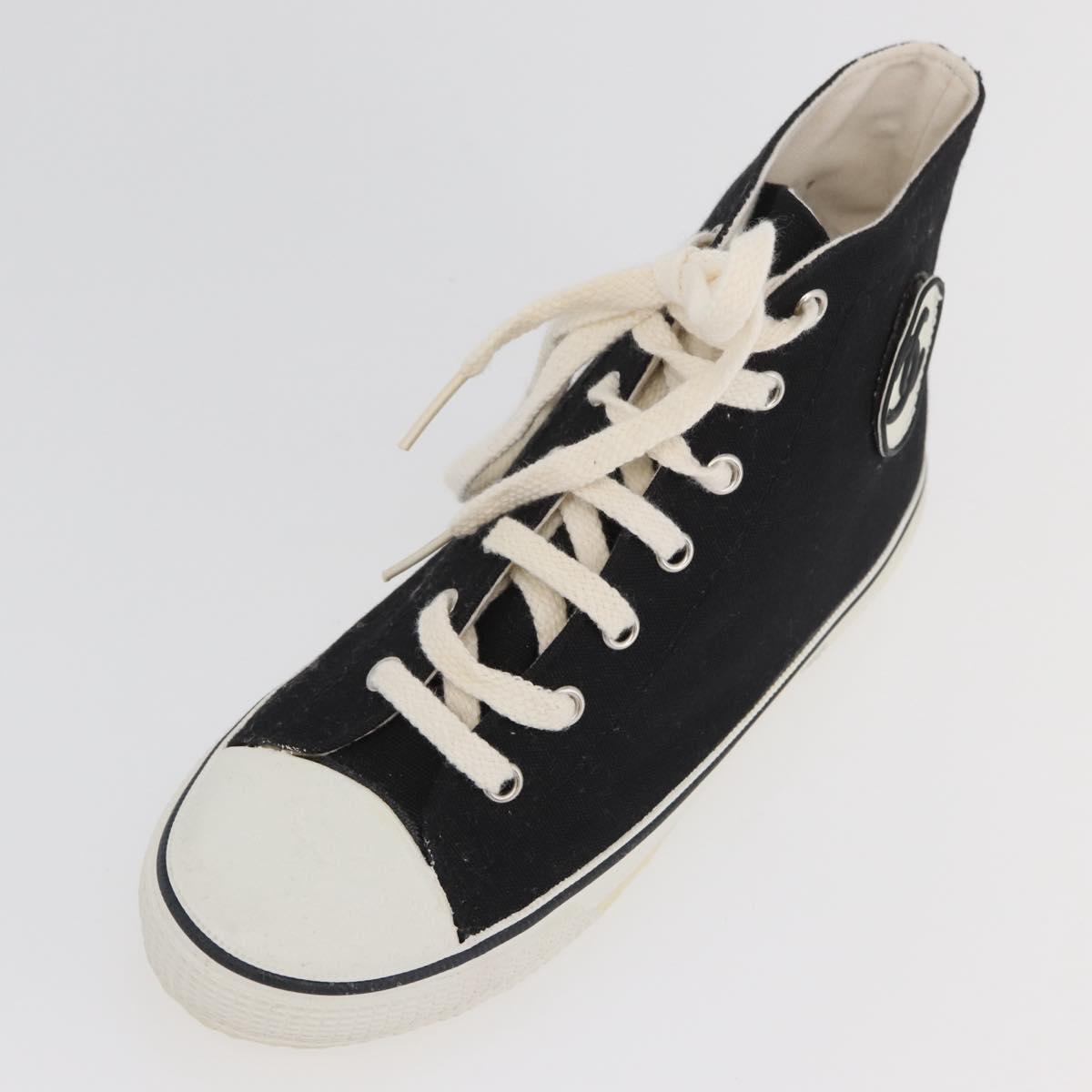 CHANEL High Cut Sneakers Canvas Black White A01852 CC Auth SW2298A