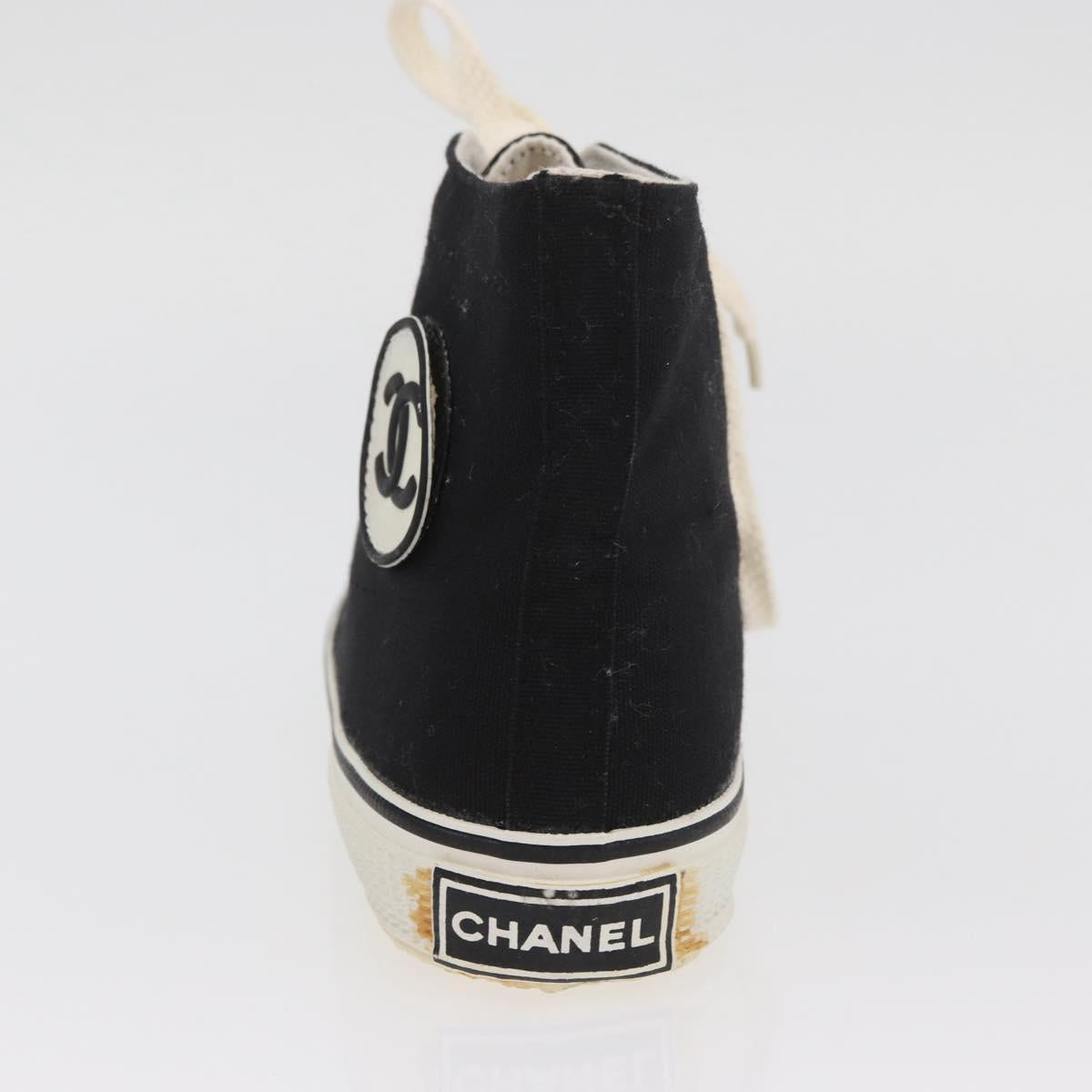 CHANEL High Cut Sneakers Canvas Black White A01852 CC Auth SW2298A