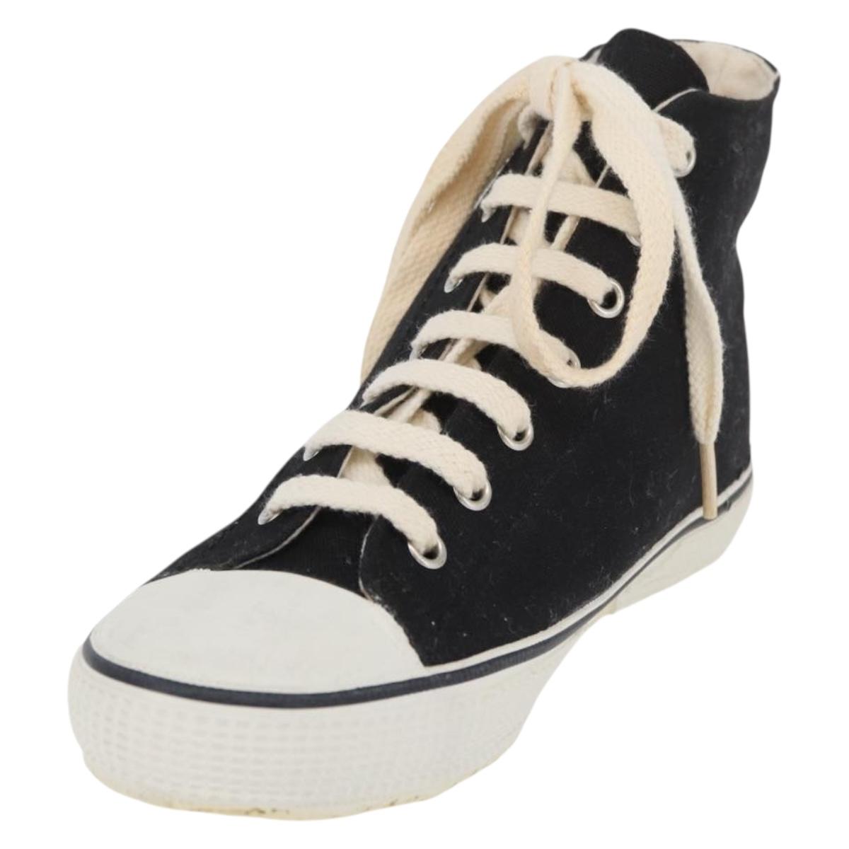 CHANEL High Cut Sneakers Canvas Black White A01852 CC Auth SW2298A