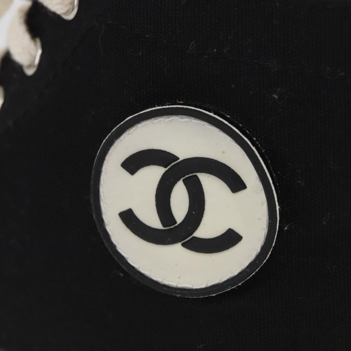 CHANEL High Cut Sneakers Canvas Black White A01852 CC Auth SW2298A