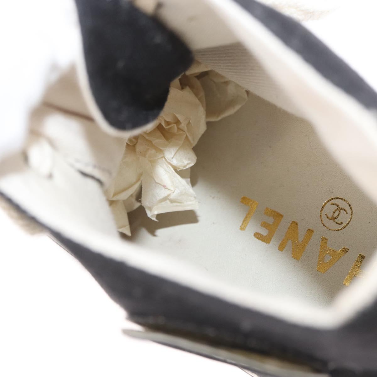 CHANEL High Cut Sneakers Canvas Black White A01852 CC Auth SW2298A