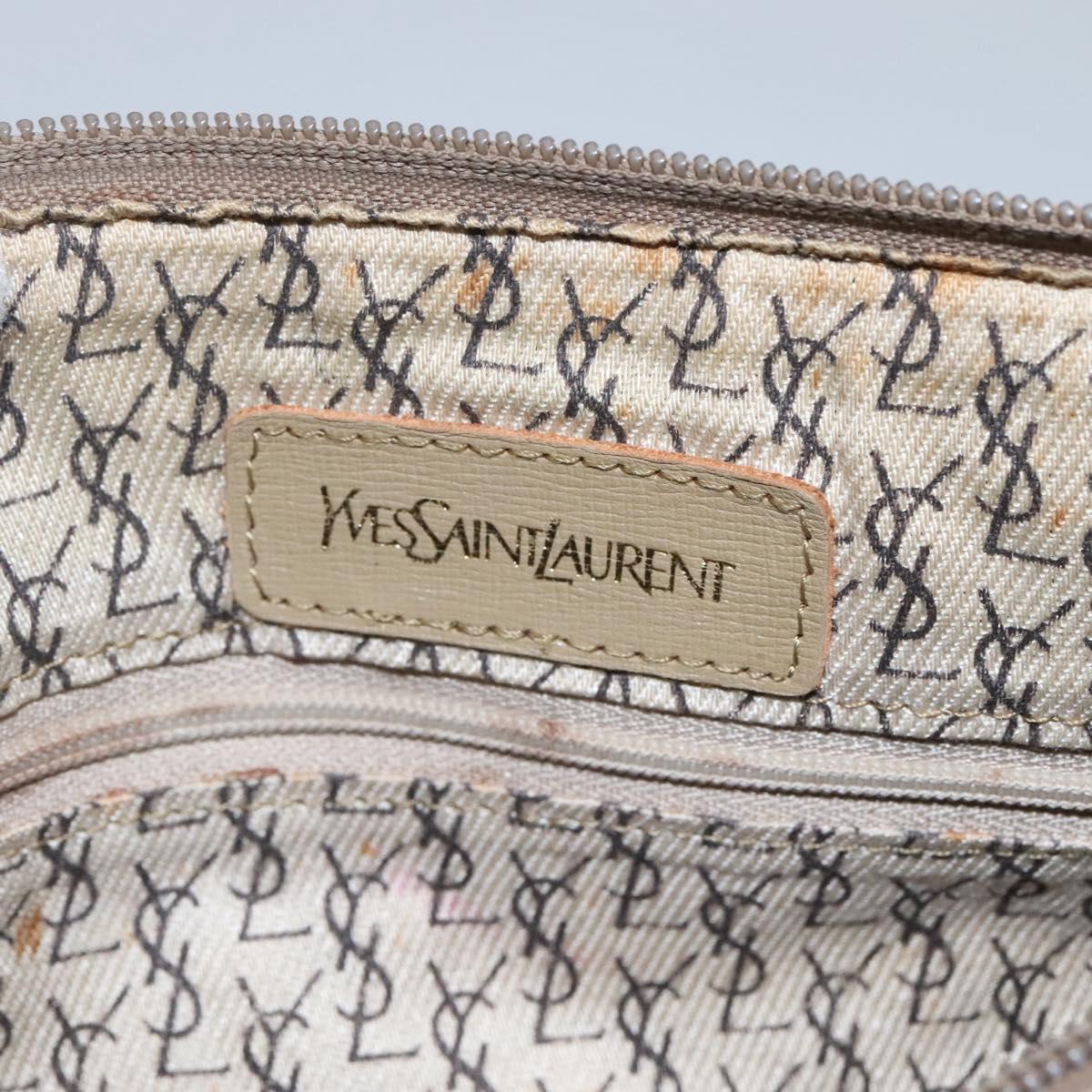 SAINT LAURENT Hand Bag Embossed Leather Gray Auth sw230