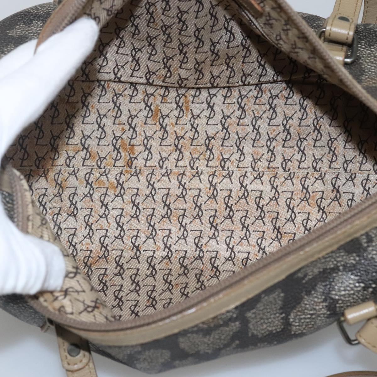 SAINT LAURENT Hand Bag Embossed Leather Gray Auth sw230