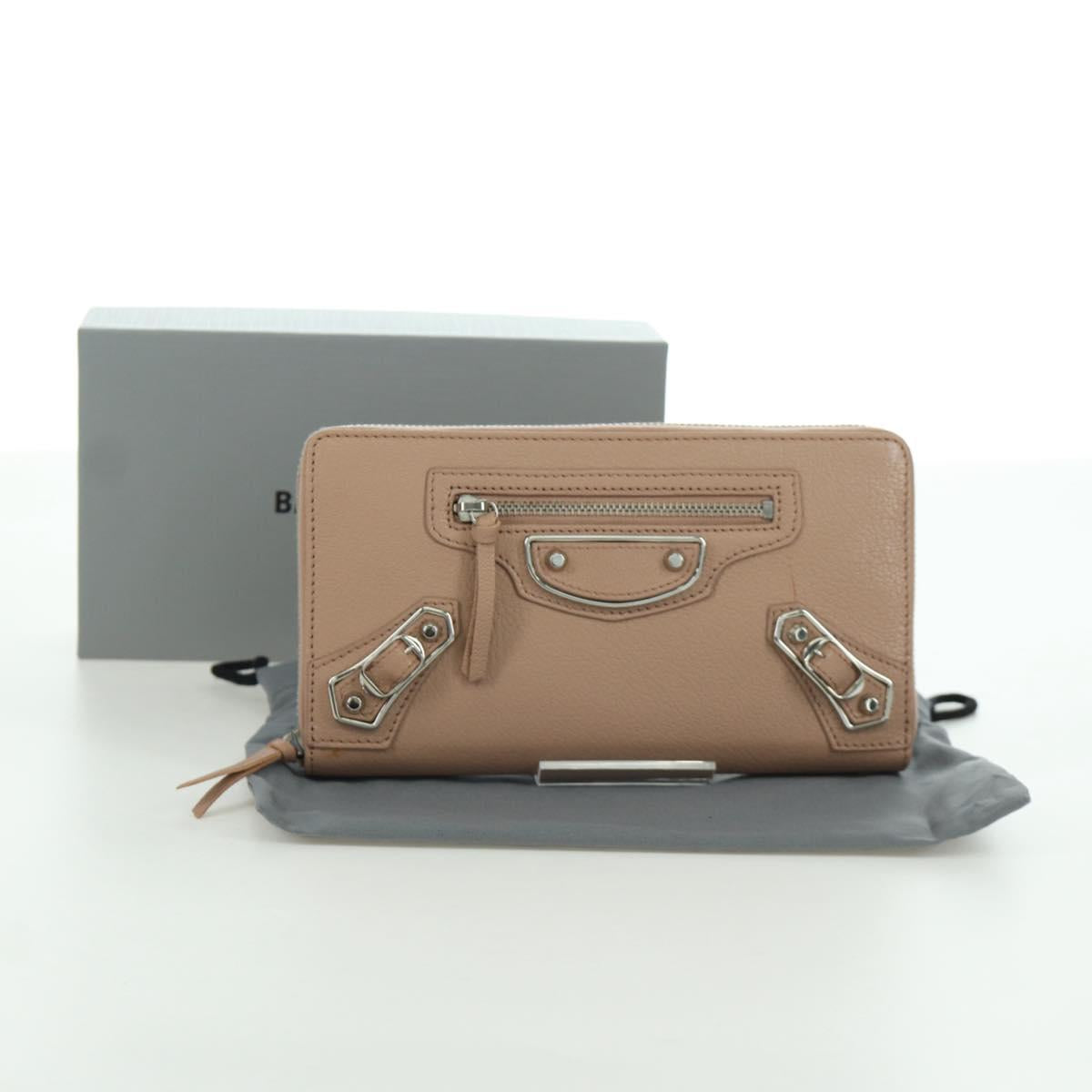 BALENCIAGA Continental Long Wallet Leather Pink Silver 390187 Auth SW2300M