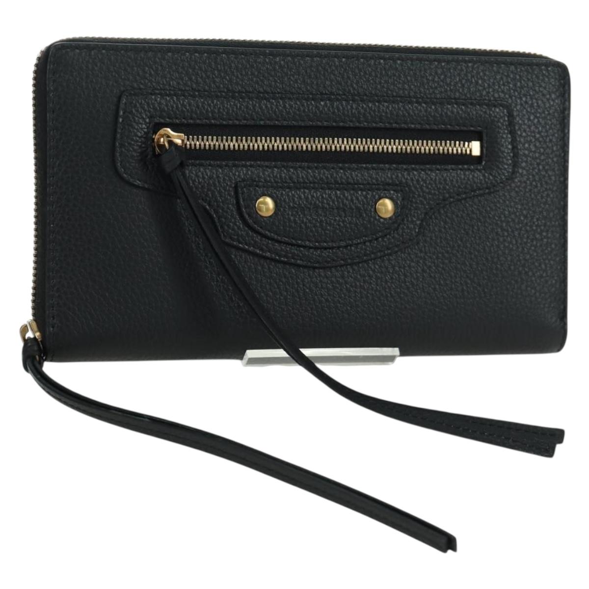 BALENCIAGA Neo Classic Continental Wallet Leather Black Gold 640115 Auth SW2301M