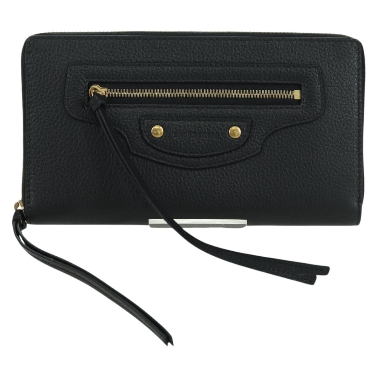 BALENCIAGA Neo Classic Continental Wallet Leather Black Gold 640115 Auth SW2301M