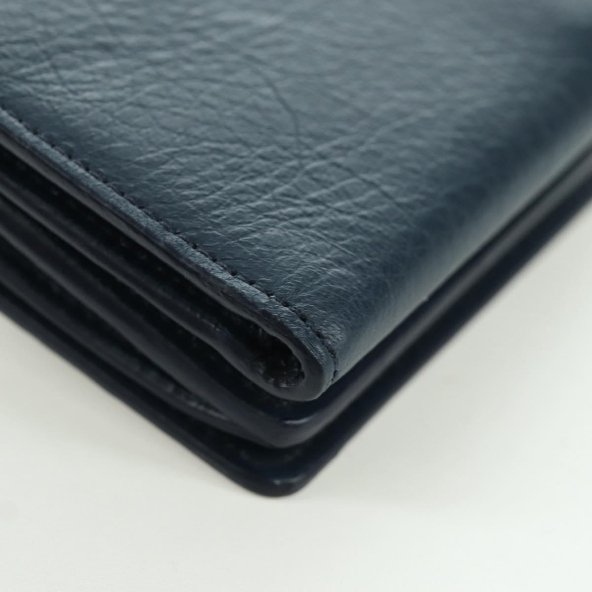 BALENCIAGA Classic Mini Trifold Wallet Lamb Skin Navy Gold 477455 Auth SW2303M