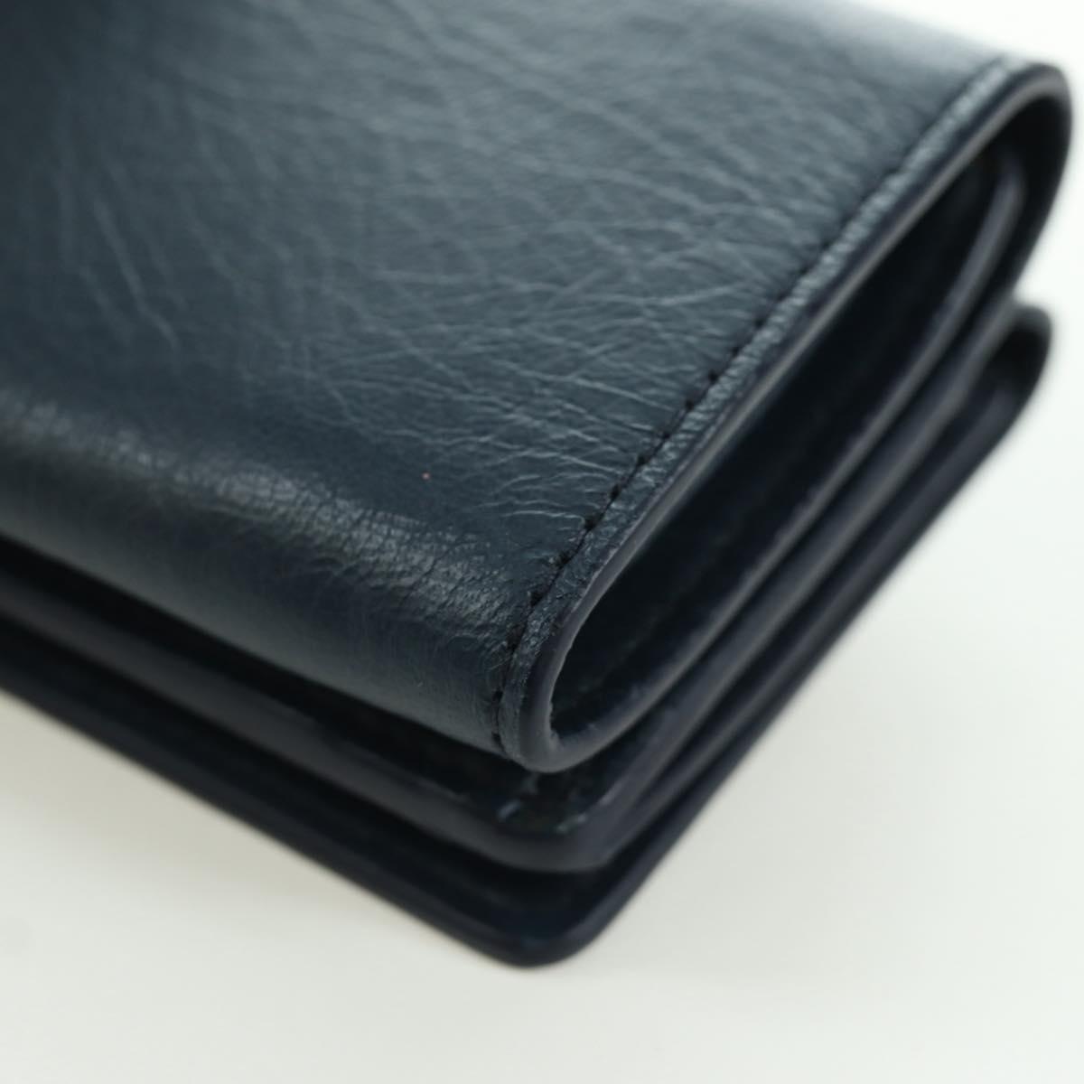 BALENCIAGA Classic Mini Trifold Wallet Lamb Skin Navy Gold 477455 Auth SW2303M