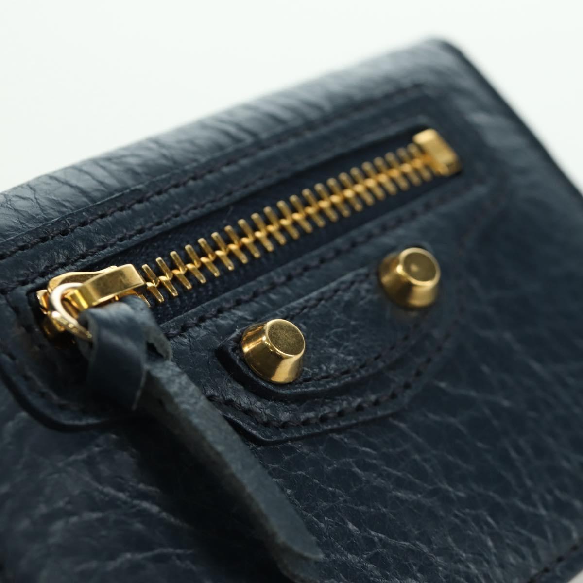 BALENCIAGA Classic Mini Trifold Wallet Lamb Skin Navy Gold 477455 Auth SW2303M