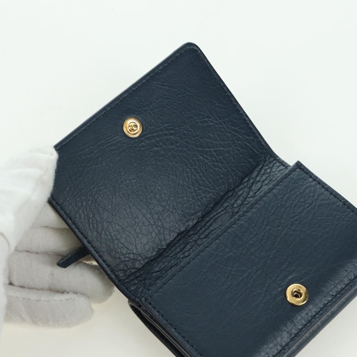 BALENCIAGA Classic Mini Trifold Wallet Lamb Skin Navy Gold 477455 Auth SW2303M