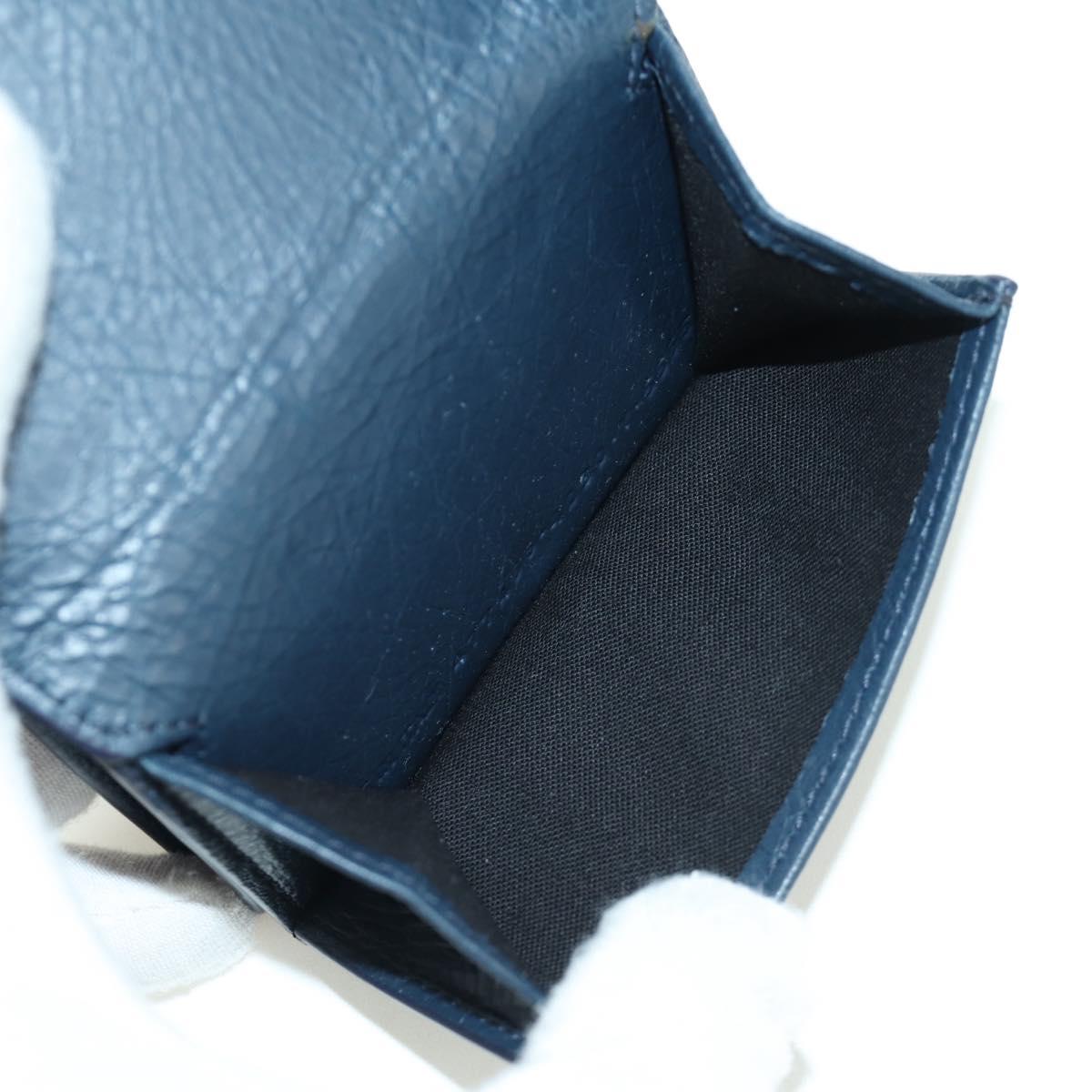 BALENCIAGA Classic Mini Trifold Wallet Lamb Skin Navy Gold 477455 Auth SW2303M