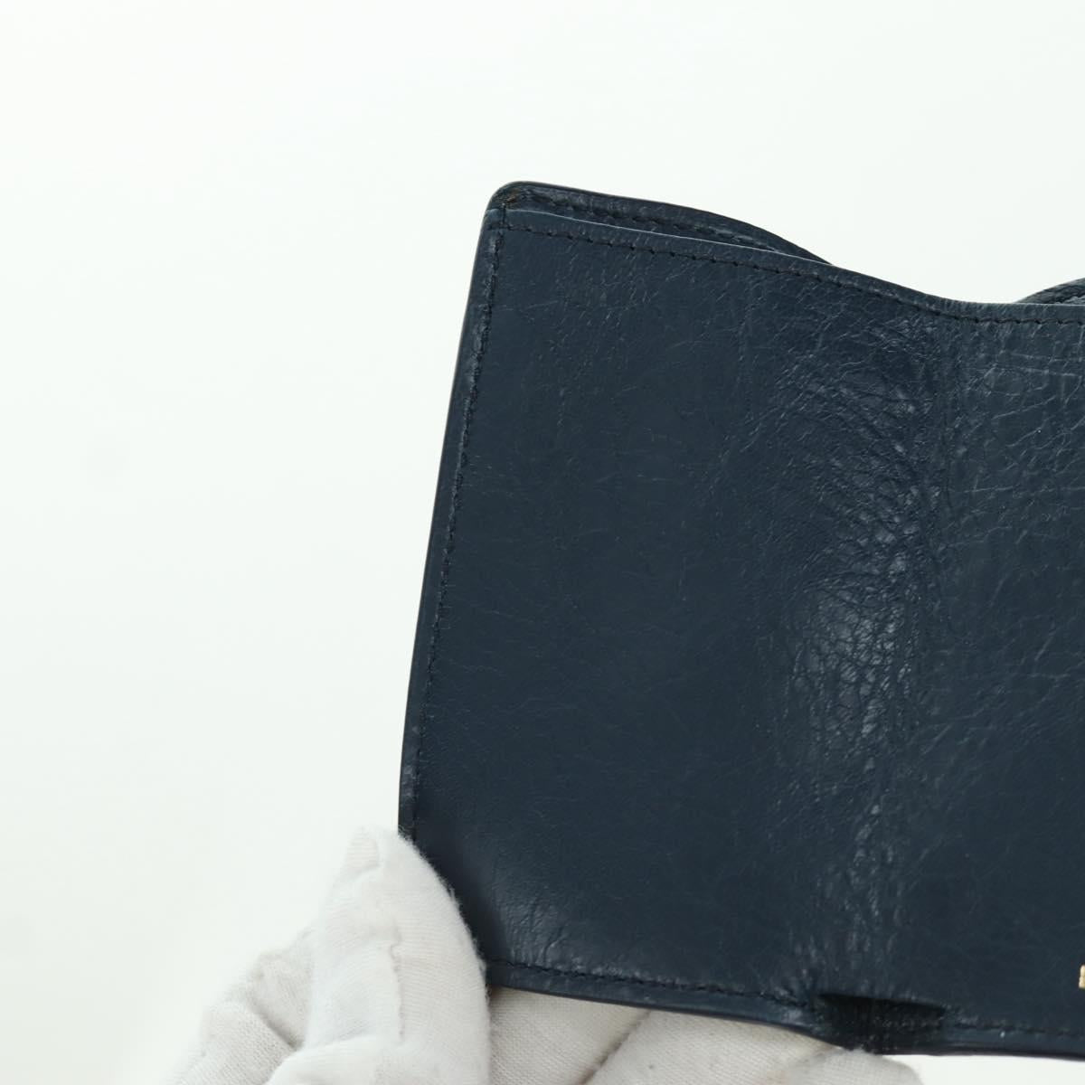 BALENCIAGA Classic Mini Trifold Wallet Lamb Skin Navy Gold 477455 Auth SW2303M