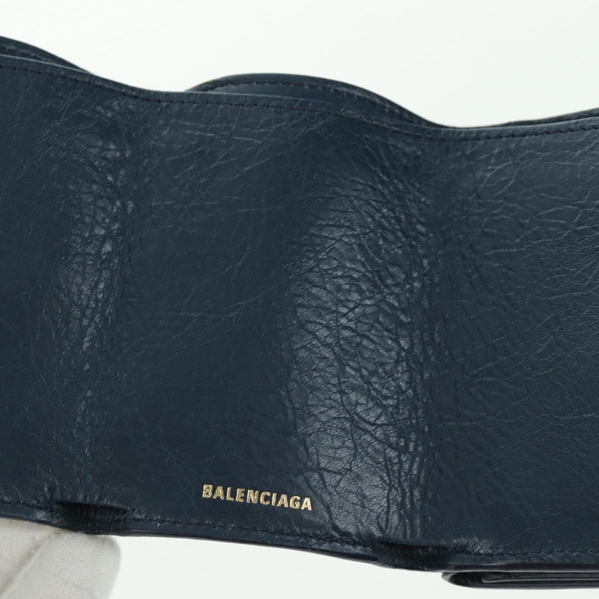 BALENCIAGA Classic Mini Trifold Wallet Lamb Skin Navy Gold 477455 Auth SW2303M