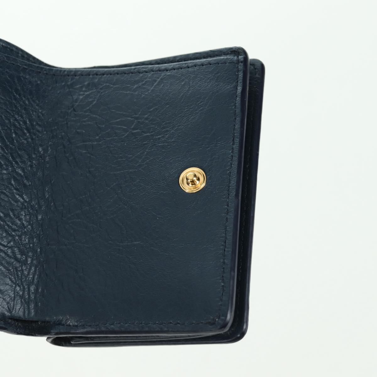 BALENCIAGA Classic Mini Trifold Wallet Lamb Skin Navy Gold 477455 Auth SW2303M