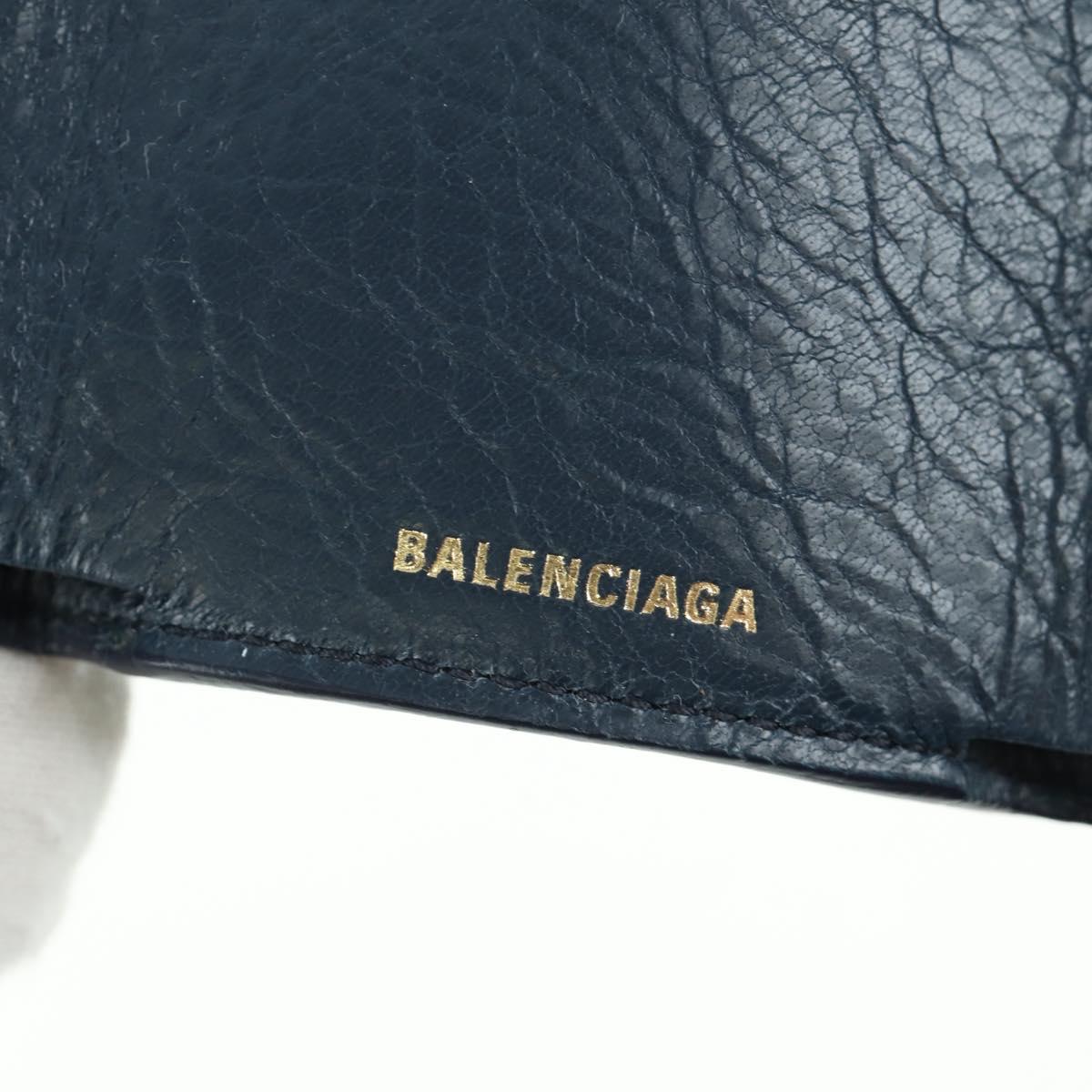 BALENCIAGA Classic Mini Trifold Wallet Lamb Skin Navy Gold 477455 Auth SW2303M