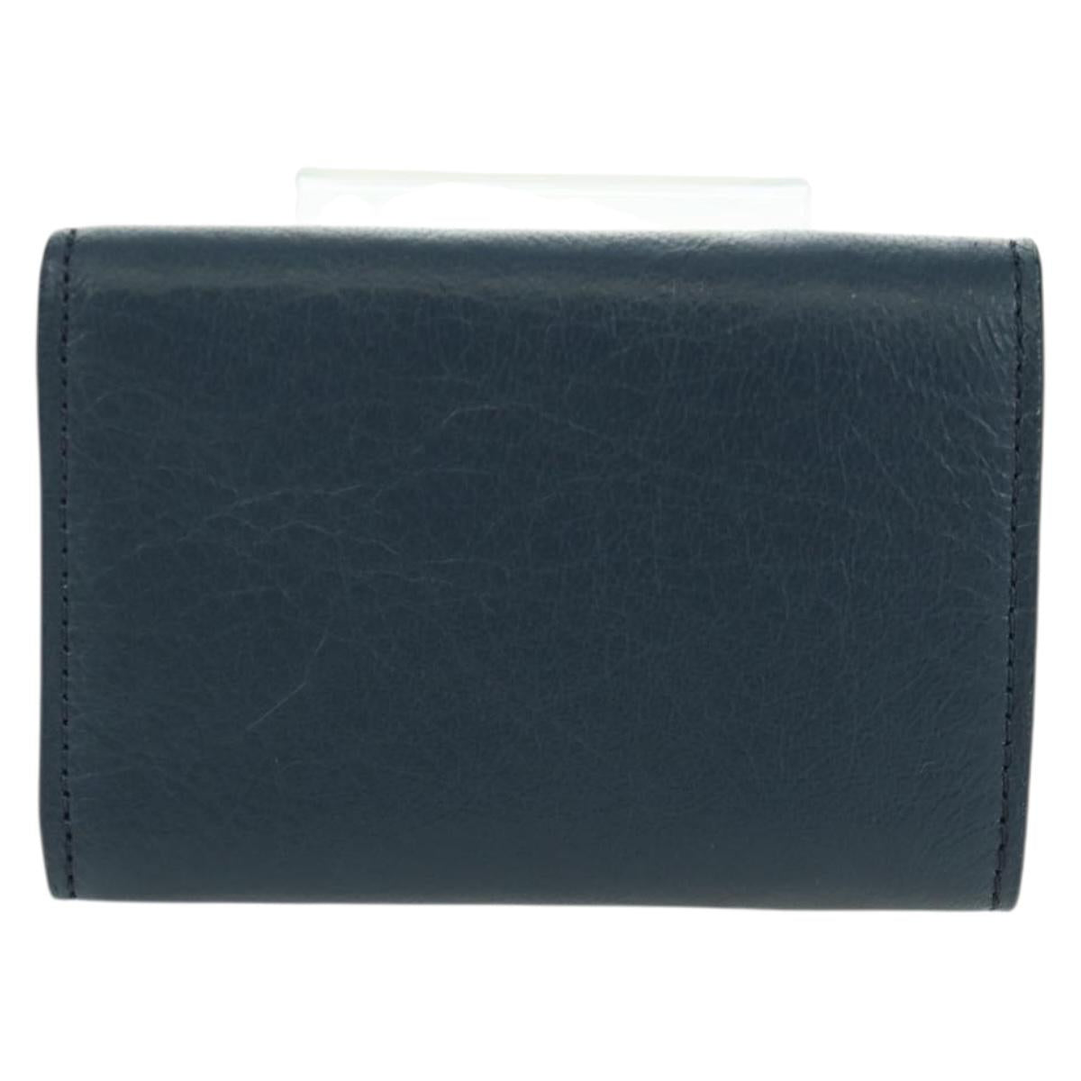 BALENCIAGA Classic Mini Trifold Wallet Lamb Skin Navy Gold 477455 Auth SW2303M