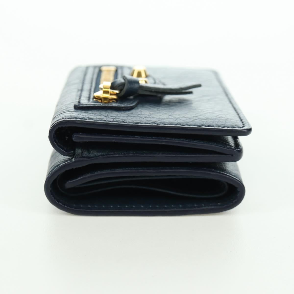 BALENCIAGA Classic Mini Trifold Wallet Lamb Skin Navy Gold 477455 Auth SW2303M